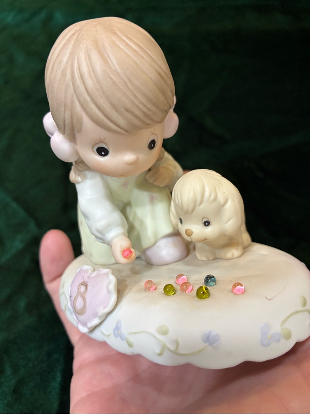 Precious Moments Cream and Pink Girl Figurine with Puppy Birthday Gift 8 years